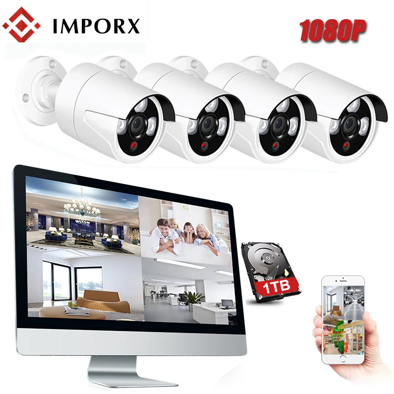 IMPORX 4CH NVR 1080P HD CCTV система видеонаблюдения рекордер 1 ТБ HDD 4 шт. домашняя