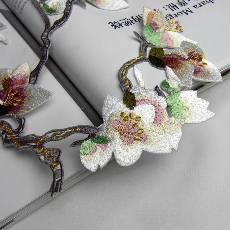 Высококачественная вышитая нашивка с цветами большого размера 23x46 см веточками