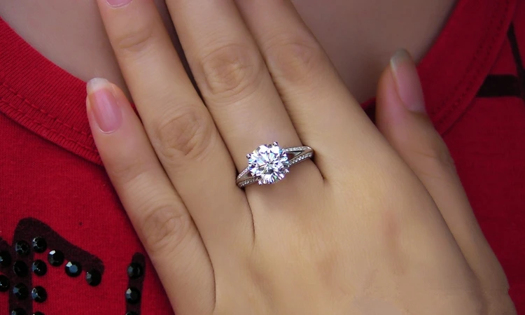Glitter Love 3 Carat Engagement bridal beautiful Jewelry 925 Sterling Silver Diamond Ring White Gold Color | Украшения и