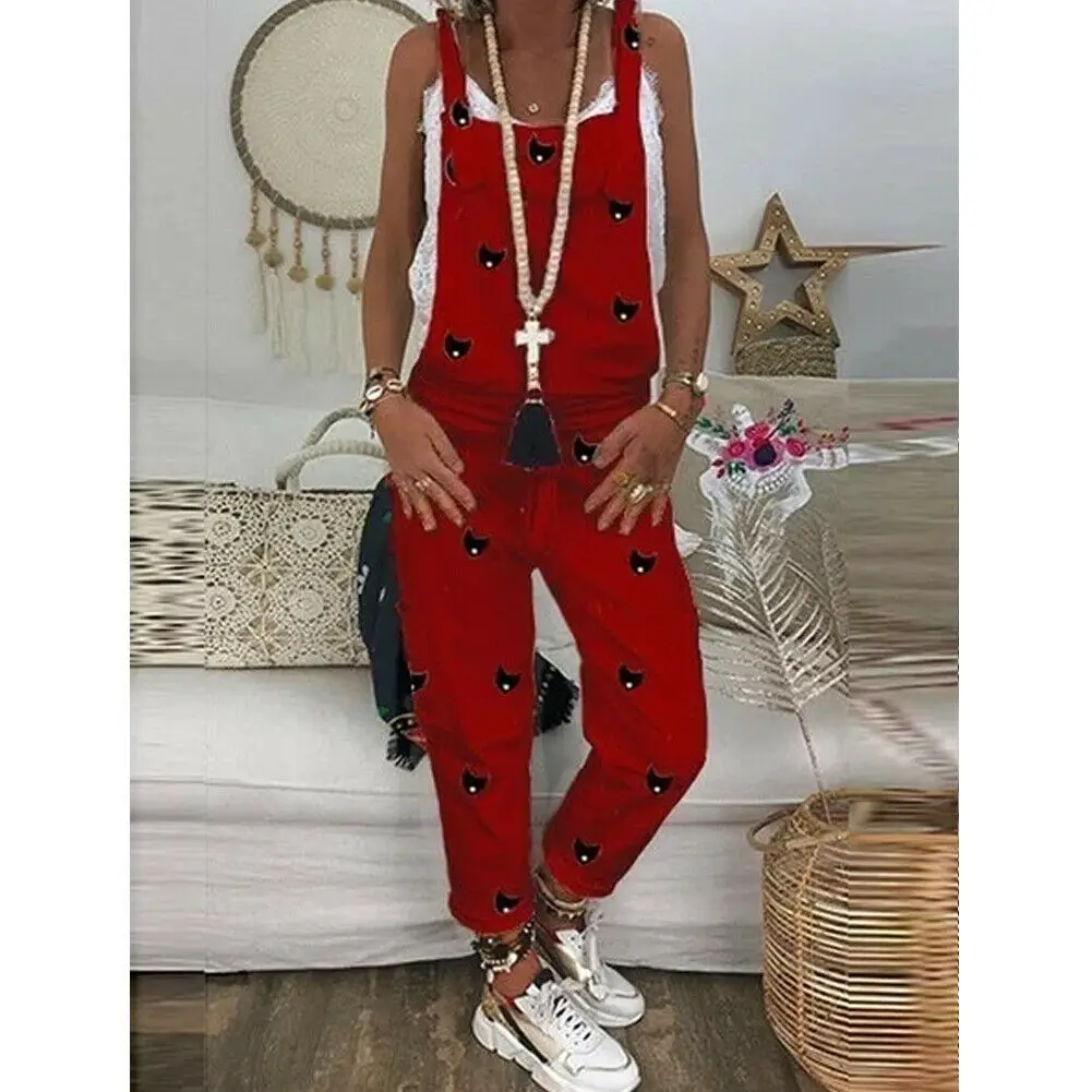 Новые женские комбинезоны с принтом Boho, сексуальный комбинезон с ремешками, прямой свободный комбинезон, Женский Повседневный Свободный комбинезон, длинные брюки