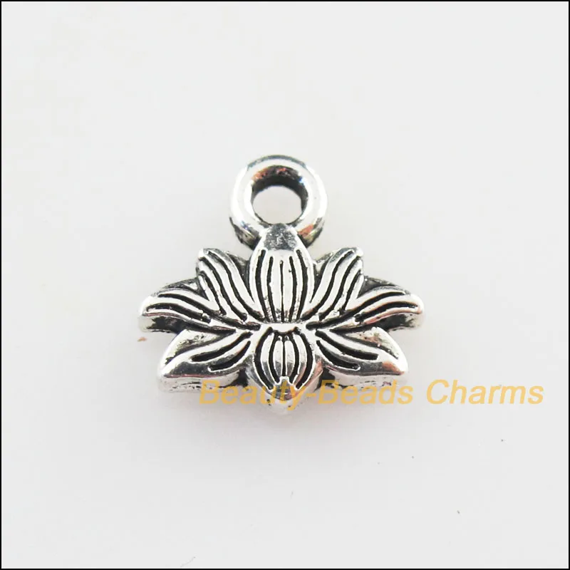 

45 New Pendants Flower Lotus Tibetan Silver Color Charms 10x11mm