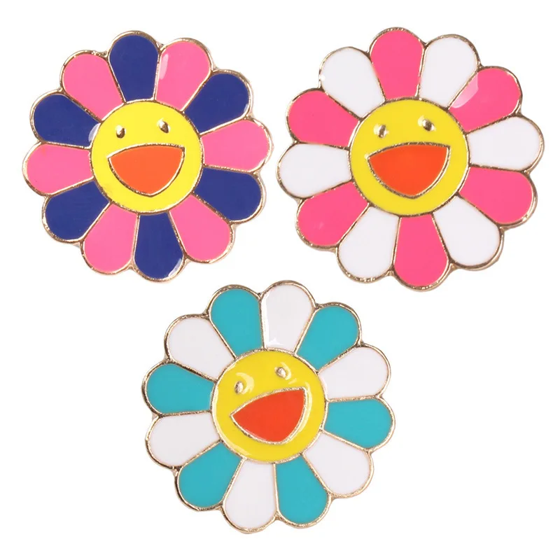 Милый Мультфильм Красочные улыбка подсолнухи цветов радуги металлическая брошь