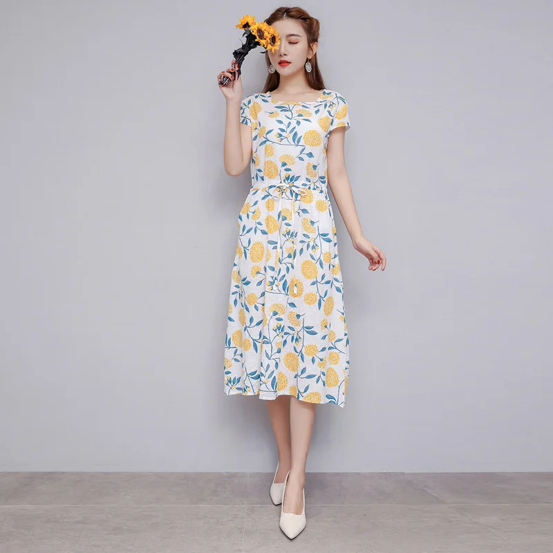 2019 хлопковое льняное летнее платье женское свободное плюс размер 4XL повседневные