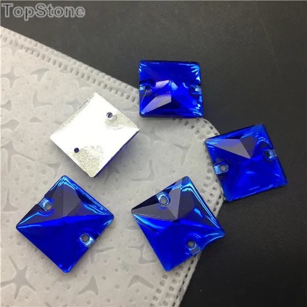 sapphire TopStone 10 мм, 16 мм Цвета квадратные полимерные пришить плоская подставка из горного хрусталя Sew On Stone для платья одежды - Цвет: sapphire