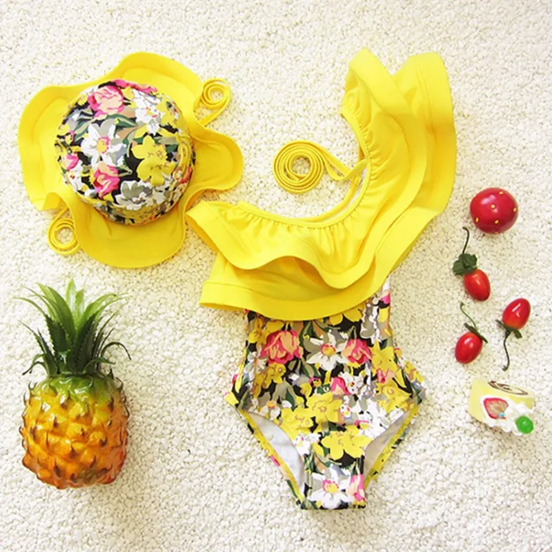 Детские Слитные купальники с рюшами для девочек купальные костюмы маленьких 2018
