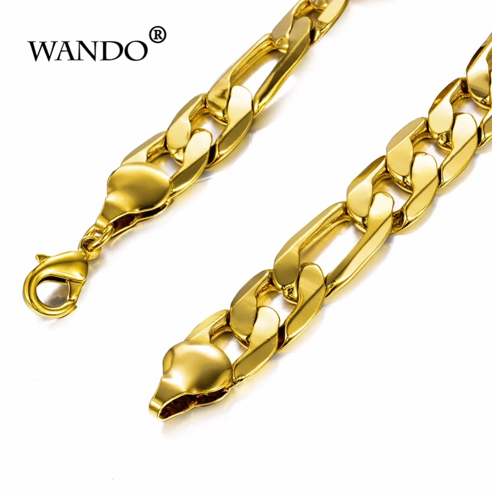 

WANDO men's plated 24k gold bracelet figaro chain Bracelet bangle men JewelryAccessories Friendship Wristbands gift wb120