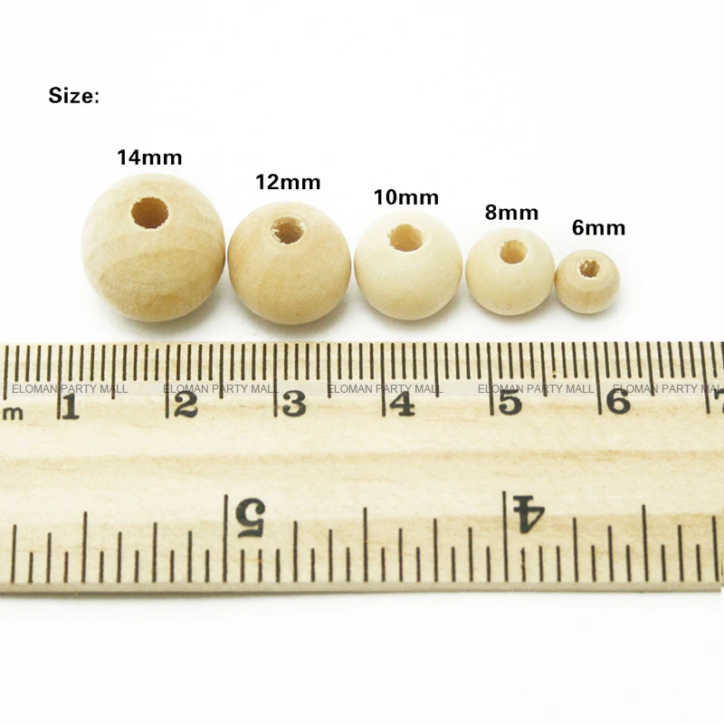 ELOMAN 6-16mm Natural Ball Wood Spacer Beads For Charm Bracelet Wholesale wood beads jewelry DIY wooden accessories |