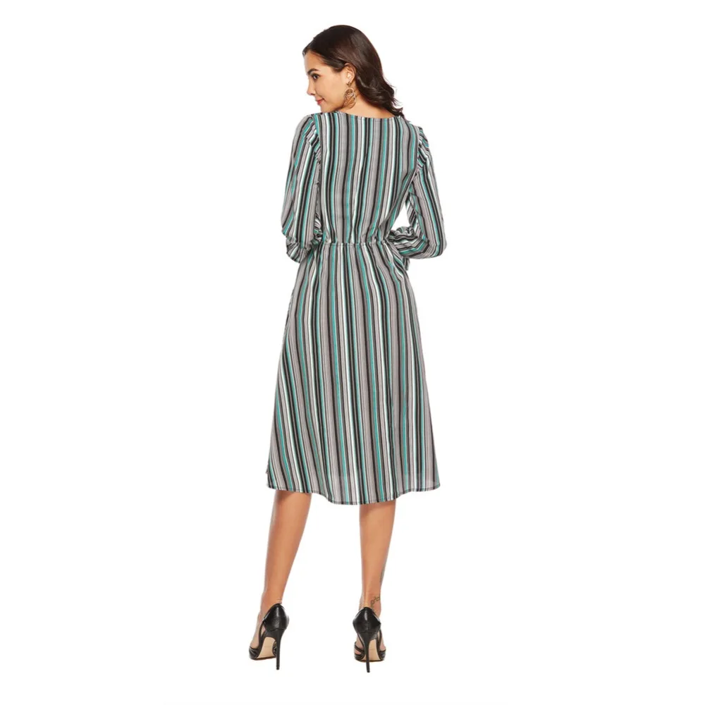 Женские шифоновые платья в полоску повседневные с v образным вырезом свободные