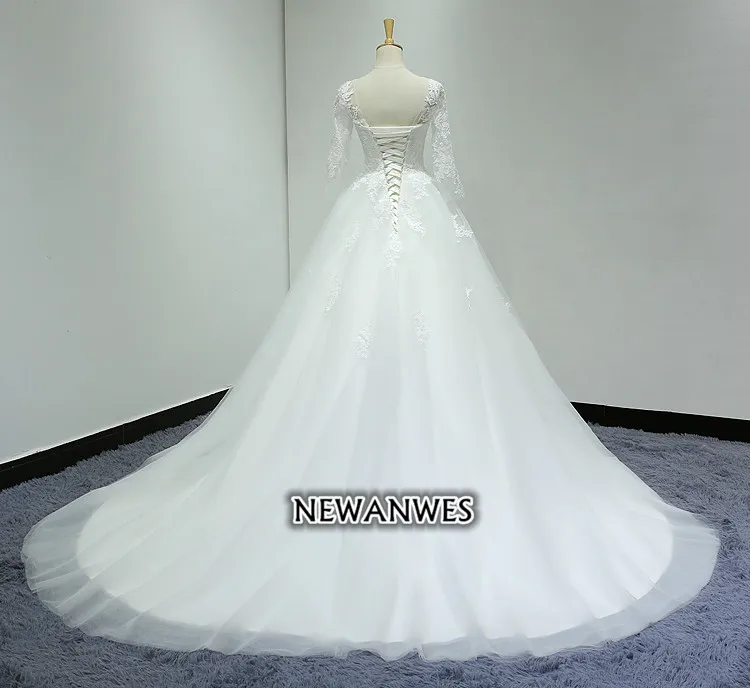 Vestido De Casamento Курто Кружева Часовня Поезд Белое кружево Королевский свадебное
