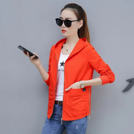 Orange UHYTGF, M-4XL, негабаритная, весенняя, осенняя куртка, женская, модная, на молнии, с капюшоном, короткая верхняя одежда, женская, свободного размера плюс, куртка для девушек 1129 - Цвет: Orange