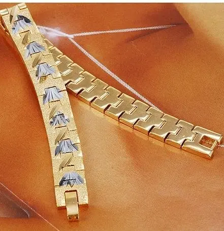 Ювелирные Изделия Браслет 10 мм 18 К Желтого Золота Заполнены Резной B03 Золотой