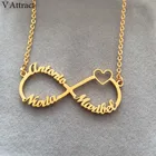 BFF ювелирные изделия, персонализированное ожерелье с кулоном в виде знака бесконечности, очаровательное колье в форме сердца, персонализированное ожерелье вечности для пар с именами семьи