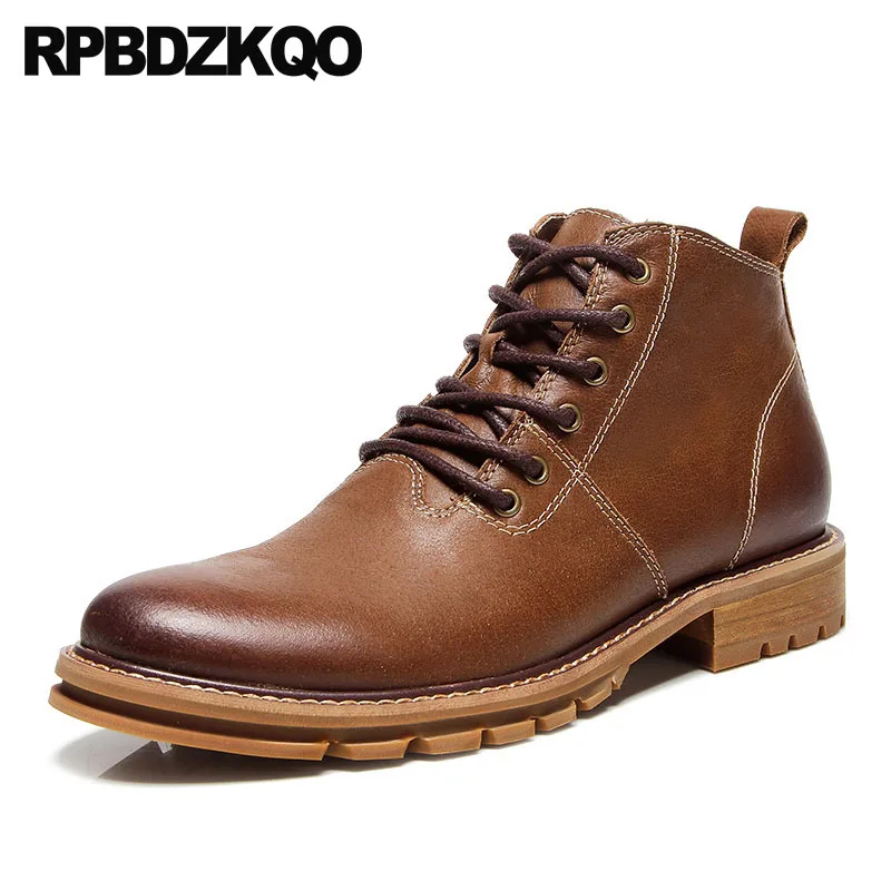 Мужские ботинки из натуральной кожи коричневые ботильоны на шнуровке с высоким