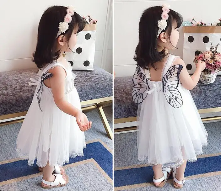 12Month-5Y Baby Girl Princess Dress 2019 Summer Elegant White Flower Wings Tulle Wedding Dresses Children Kid Clothes | Детская одежда