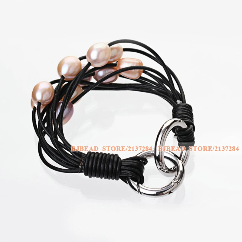 Женский популярный многожильный натуральный розовый Гладкий Браслет из жемчуга
