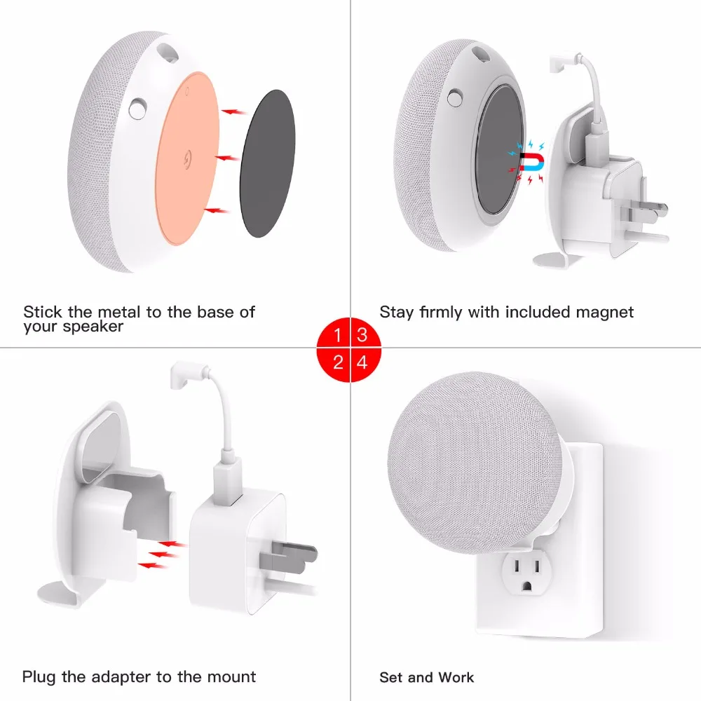 Настенная стойка для крепления на выходе Google Home Mini и Dot 2 го поколения чистая