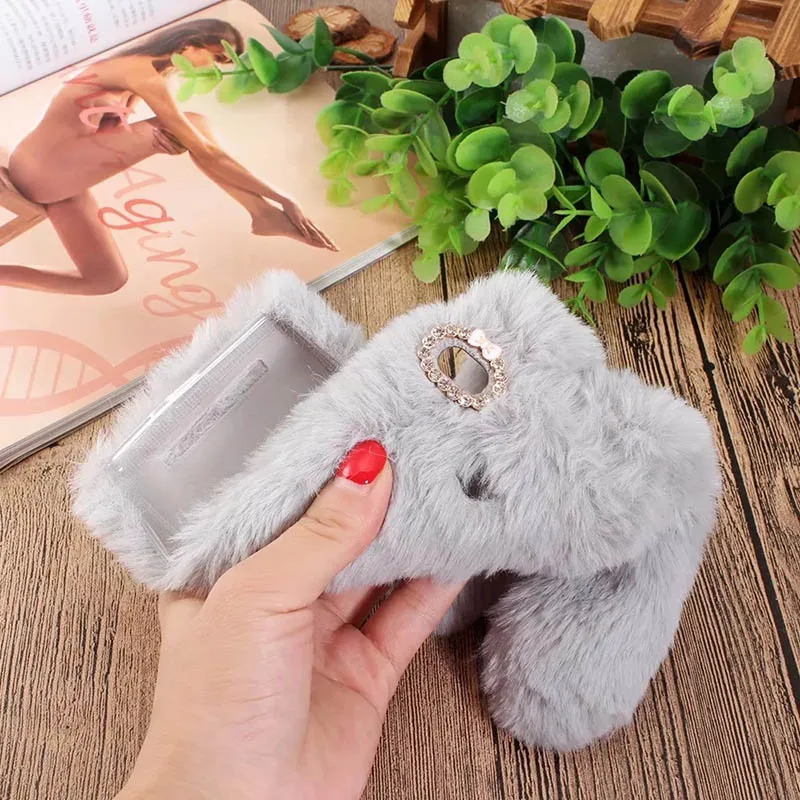 Новый милый Блестящий теплый мягкий чехол для мобильного телефона с кроличьими