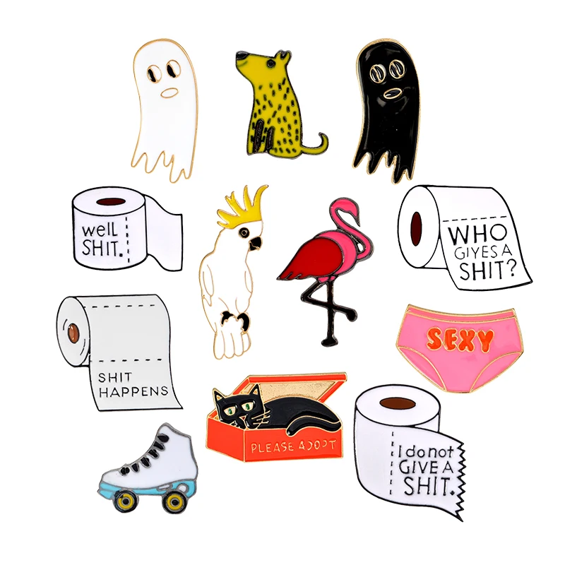 Высокое качество Мультфильм эмаль иглы попугай туалетная бумага кошка призрак