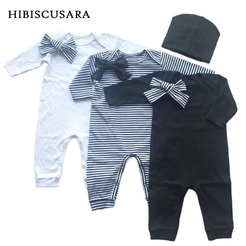 Hot Newborn Baby Clothing Long Sleeve Bebe Girl Clothes Rompers With Bowknot Cotton Infant Solid Striped Roupas Jumpsuit