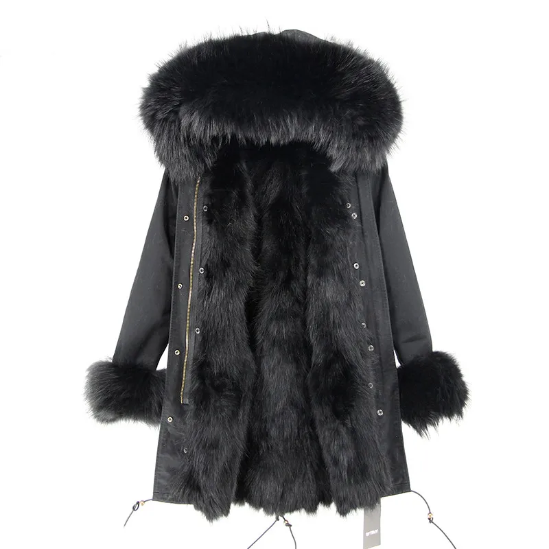 OFTBUY 2019new parkas зимняя куртка женская парка натуральный мех пальто натуральный большой енот меховой воротник Лисий меховой вкладыш - Цвет: black coat