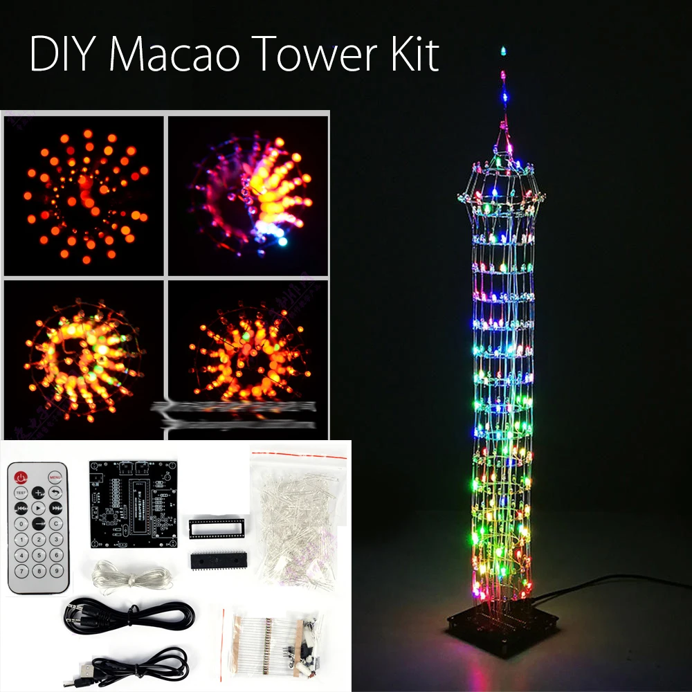 

DIY Macau Tower LED Light Cu-be Wireless Remote Control Music Spectrum Electronic Kit