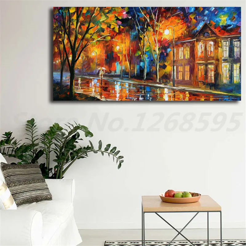 Rainy Night Street Wall Art Canvas Poster And Print Oil Painting Decorative Picture Landscape For Living Room Home Decor | Дом и сад