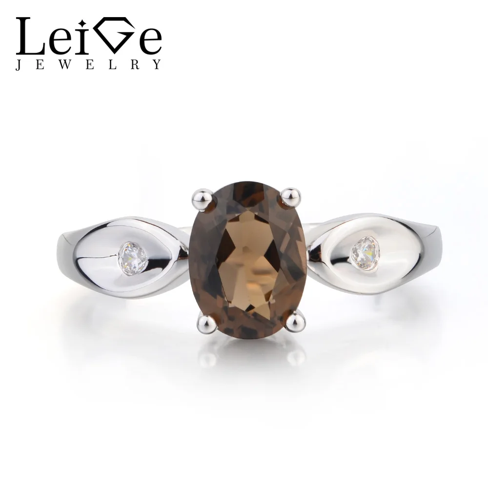 

Leige Jewelry Genuine Natural Smoky Quartz Ring Wedding Ring Oval Cut Brown Gemstone Solid 925 Sterling Silver Gifts for Women