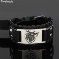 nostalgia nordic teen wolf viking jewelry black brown leather cuff bracelets bangles wicca vikingos accessories