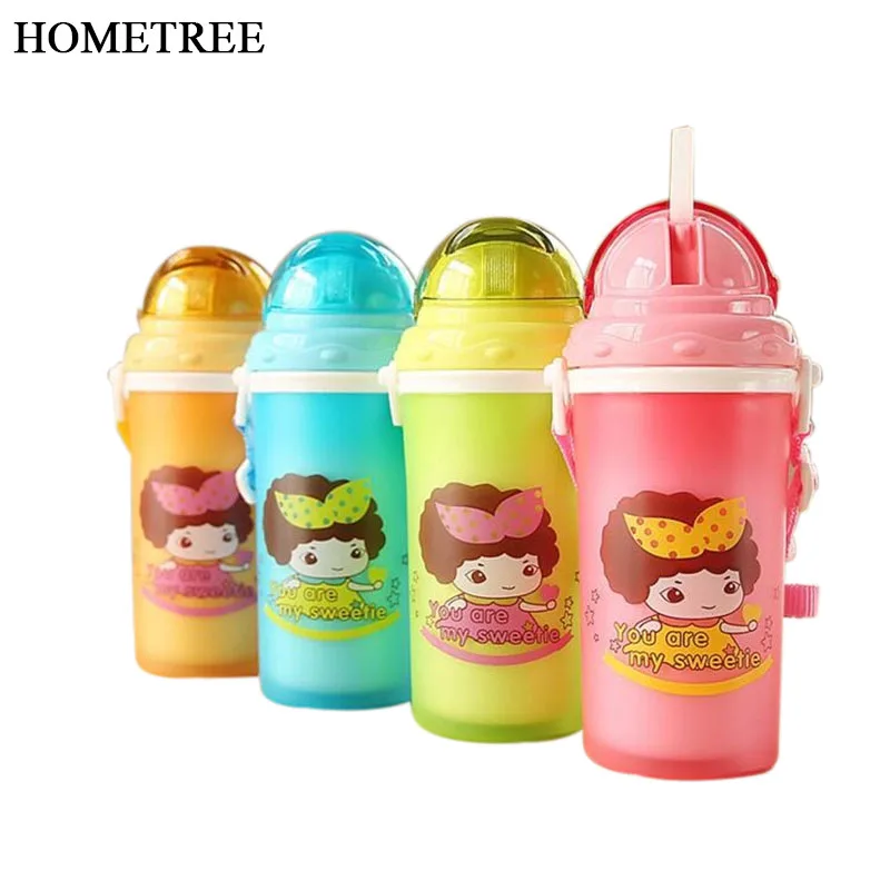 

HOMETREE New 300ml Cute Kid Double Floor Scrub Suck Tube Kettle Drink Bottle Portable Student Rope Back Band Water Bottles H621
