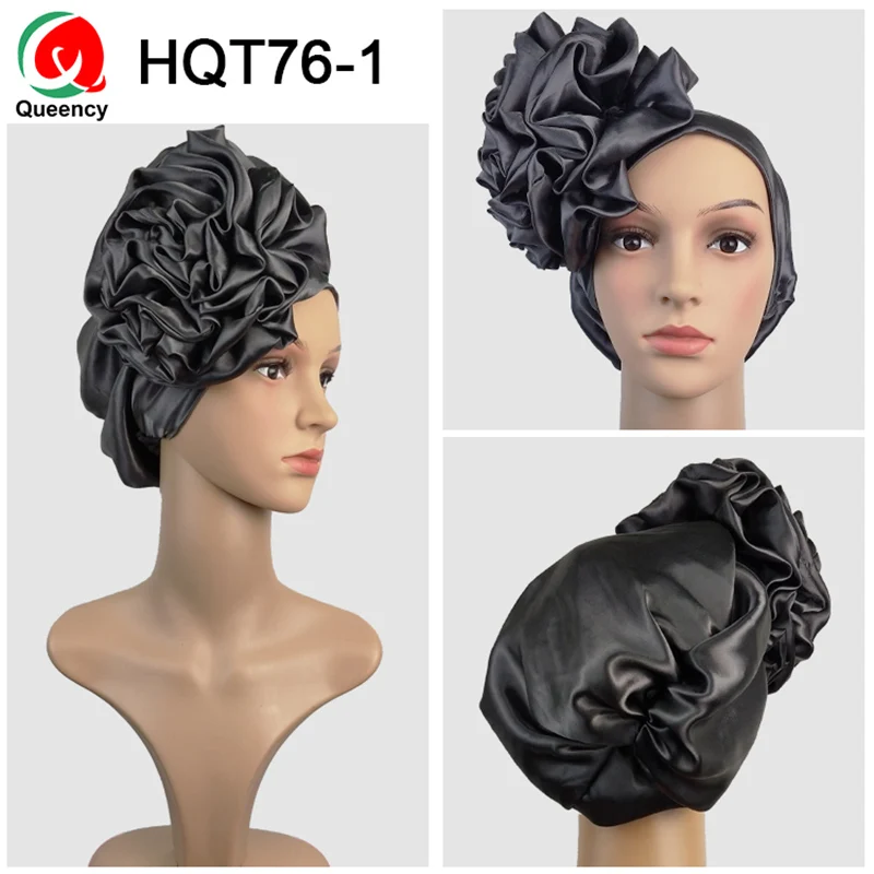 HQT76 Queency Африканский Новое поступление Роза-галстук атласная геле уже связали голову обертка готов носить Авто геле - Цвет: Серый
