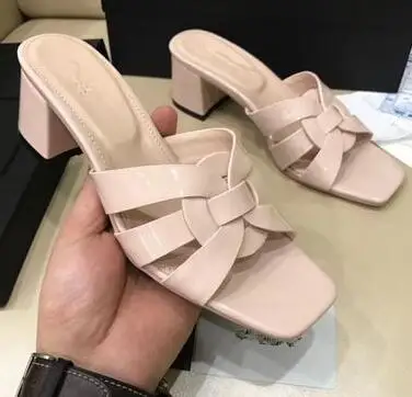 pink thick heels Moraima Snc/кожаные шлепанцы на плоской подошве с перекрестной шнуровкой; летняя пикантная обувь с открытым носком; женские шлепанцы ярких цветов; пляжная одежда; сандалии - Цвет: pink thick heels