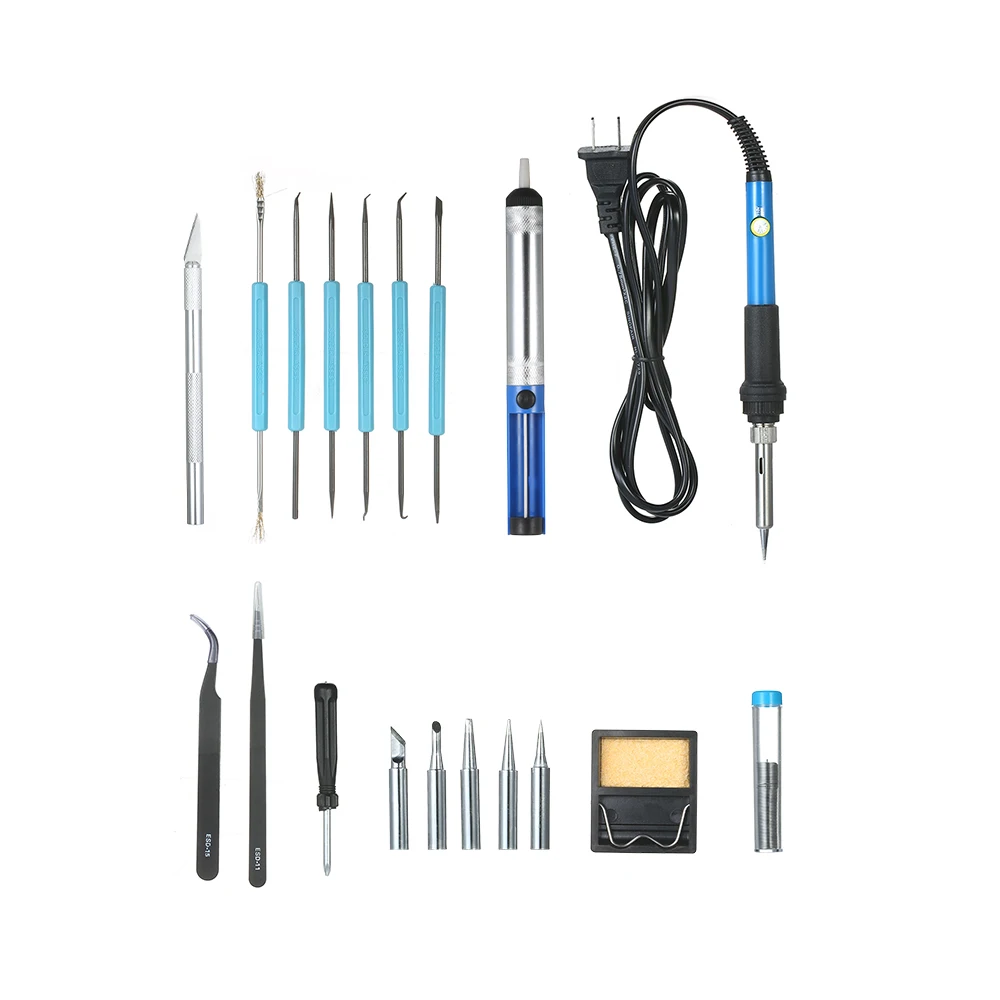 

60W 20 in 1 Soldering Iron Kits Adjustable Temperature Welding Soldering Iron 5pcs Soldering Tips Desoldering Pump EU/US Plug