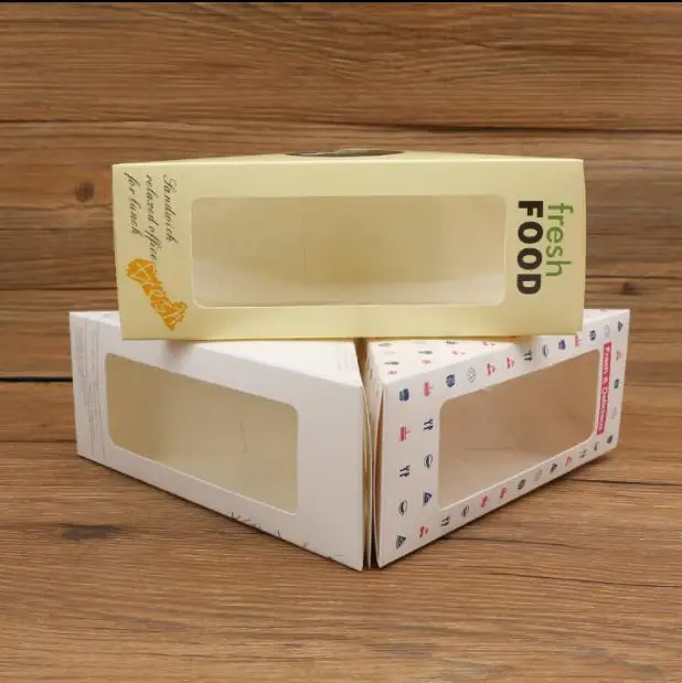 

100Pcs Sandwich Box With Windows Paper Sandwich Packaging For Fast Food Shop Restauran Disposable Paper Packing Thicken Supplier