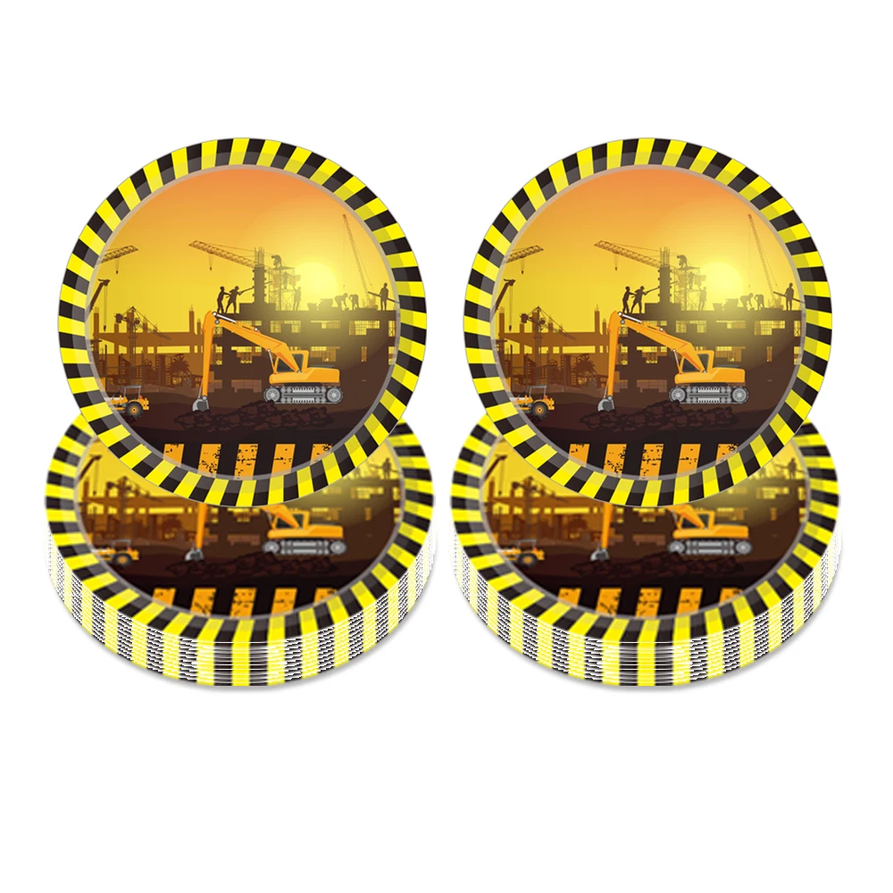 

24pcs 7inch Excavator Construct Disposable Plates Boy Birthday Party Tableware Cartoon Cars Party Favors Decorations Supplies