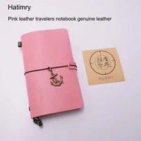 hatimry genuine leather travelers jorunal notebook pink leather color notepad diary spiral free engrave name school supplies