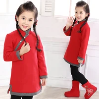 2021 new arrival girls chinese style cheongsam kids girls long sleeve crane print dresses surplice qipao clothes years