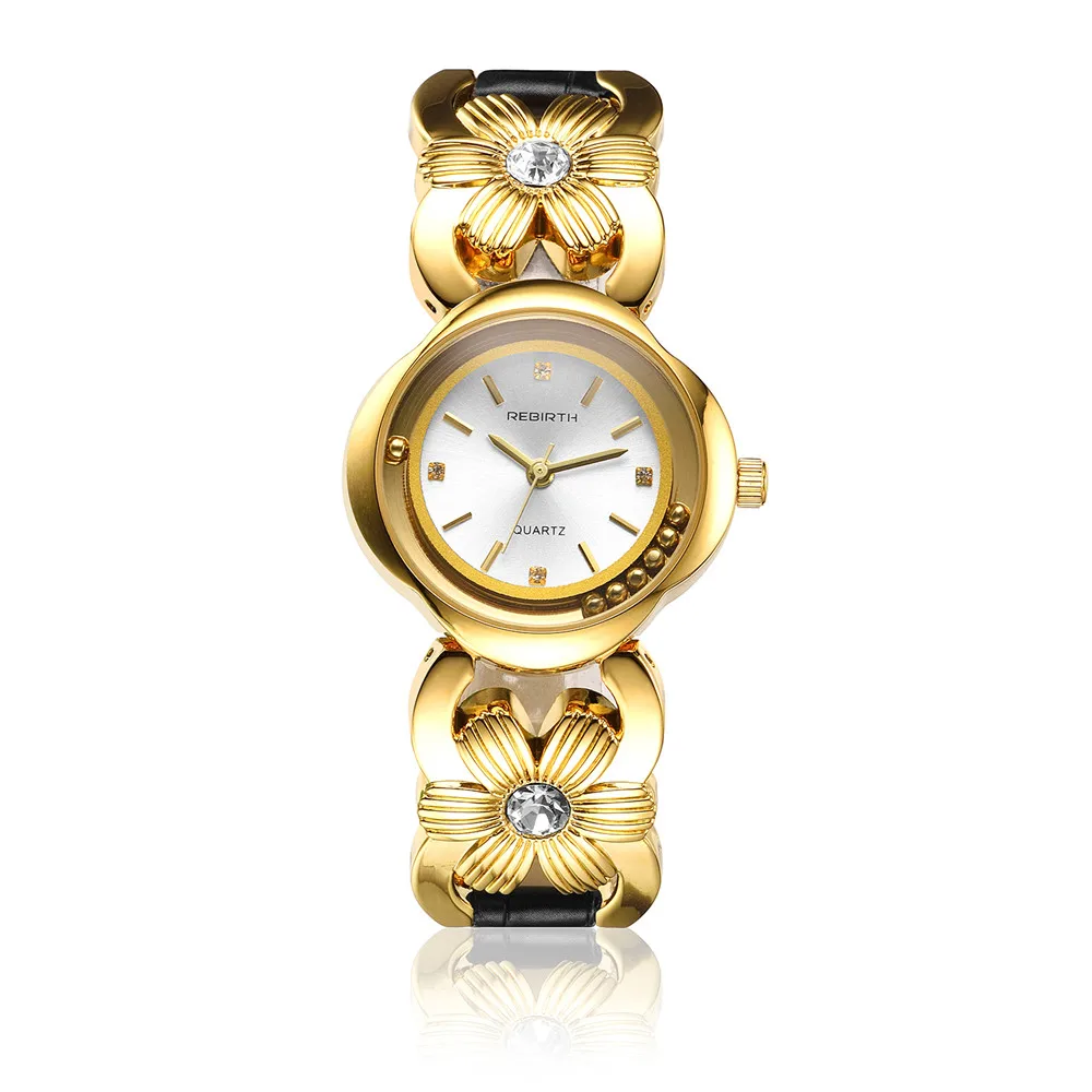 Женские золотые часы с цветком и бриллиантами наручные из нержавеющей стали для