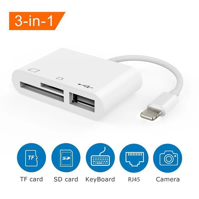 Картридер 3 в 1 для планшета iPad 4 Mini IOS 11 Micro SD MMC TF кардридер USB OTG кабель адаптер