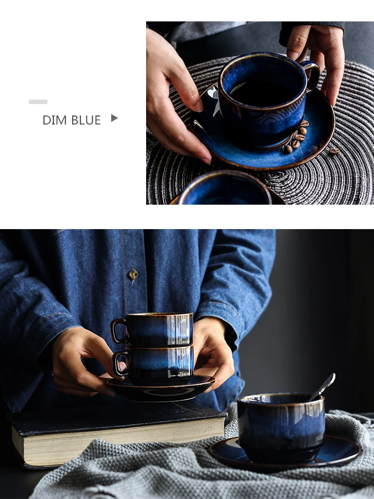 ANTOWALL Dim Blue серия керамическая кофейная чашка и блюдце набор чашка для завтрака послеобеденная чайная чашка простая столовая посуда в ретро стиле