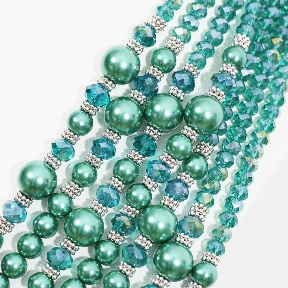 Винтаж малахитовый зеленый Круглый Shell Имитация Жемчуга счеты кристалл 7 рядов