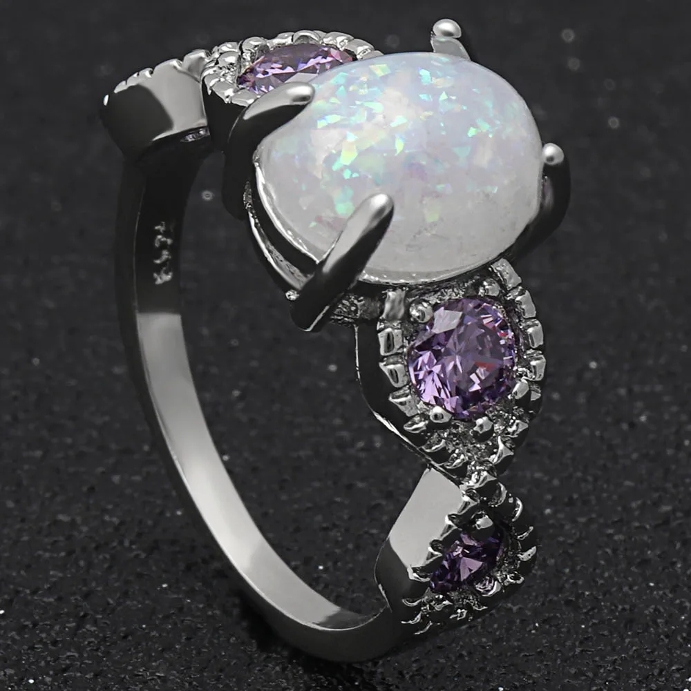 UFOORO Luxury Purple Crystal White Opal Promise Ring Female Gold Filled Women Custom Jewelry For Engagement Wedding | Украшения и