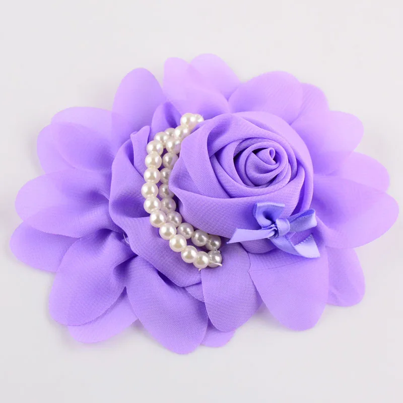 300 шт./лот шифоновые цветы для волос девочек бутик цветок с бусинами женская