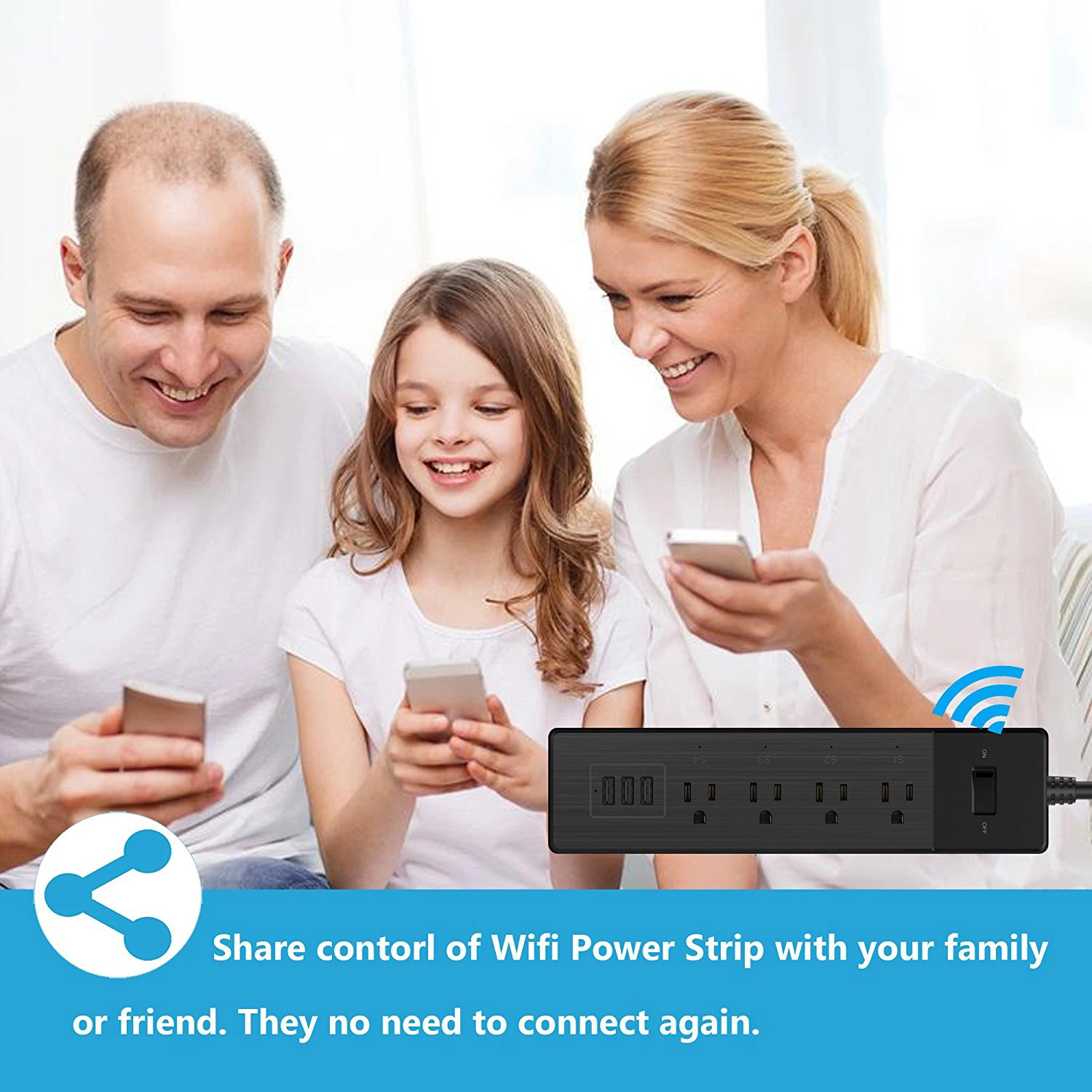 Wi Fi Smart мощность полосы много точек 4 AC Plug 3 Зарядка через usb порты дистанционное