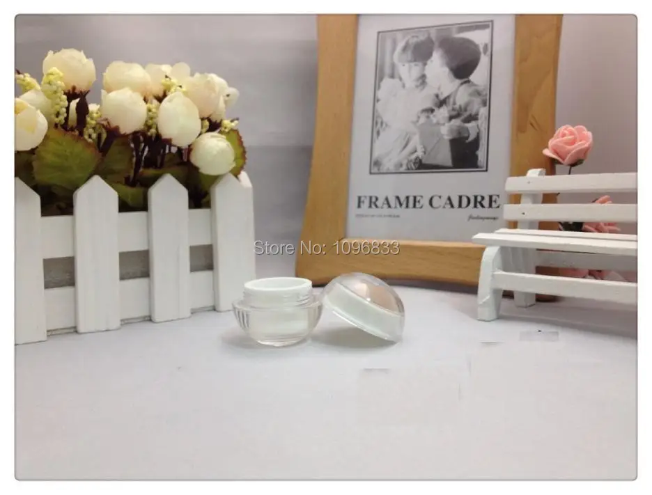 

5G Acrylic Cream Jar White Color Sphere Round Shape, 5ml Plastic Cosmetic Sample Jar, White Eye Cream Jar, 100pcs/Lot
