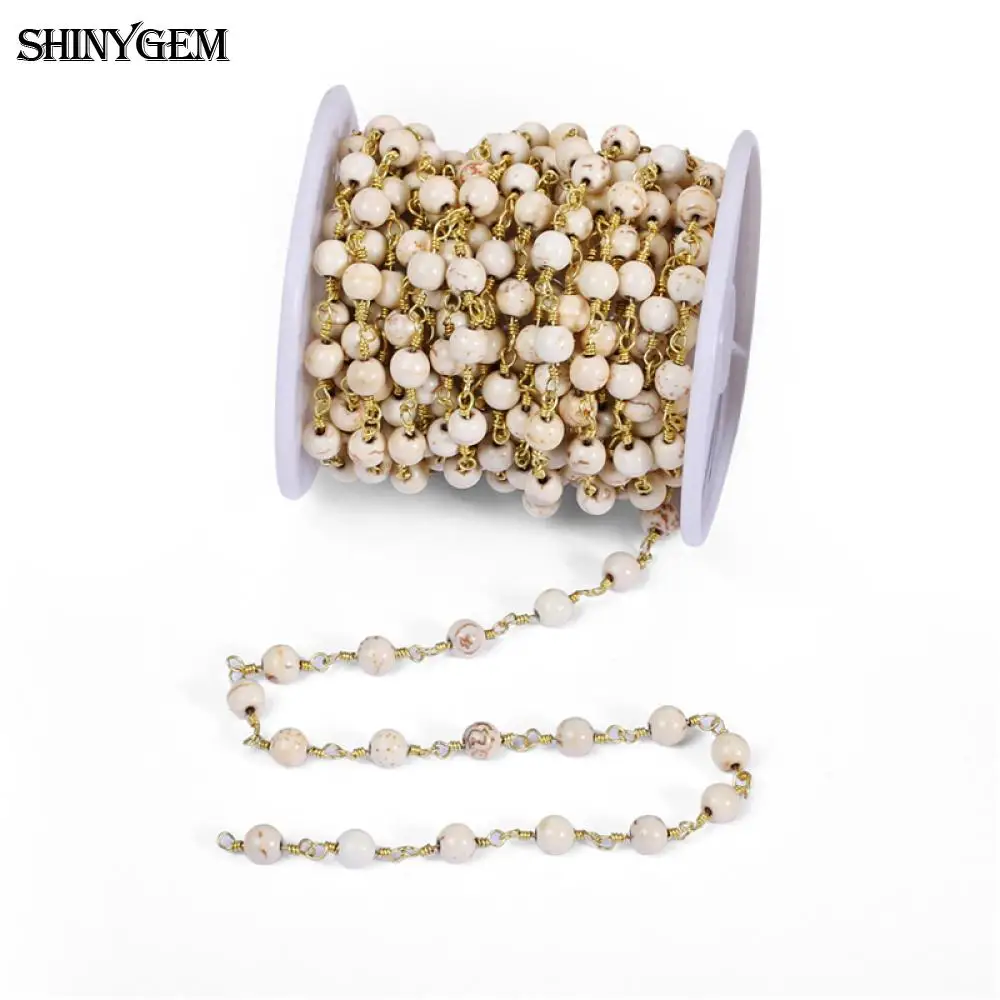 ShinyGem натуральный бирюзовый браслет из бисера 24 К золотой позолоченный браслет в виде четок цепи натуральный камень цепочка из бисера для изготовления ювелирных изделий 5 м/лот