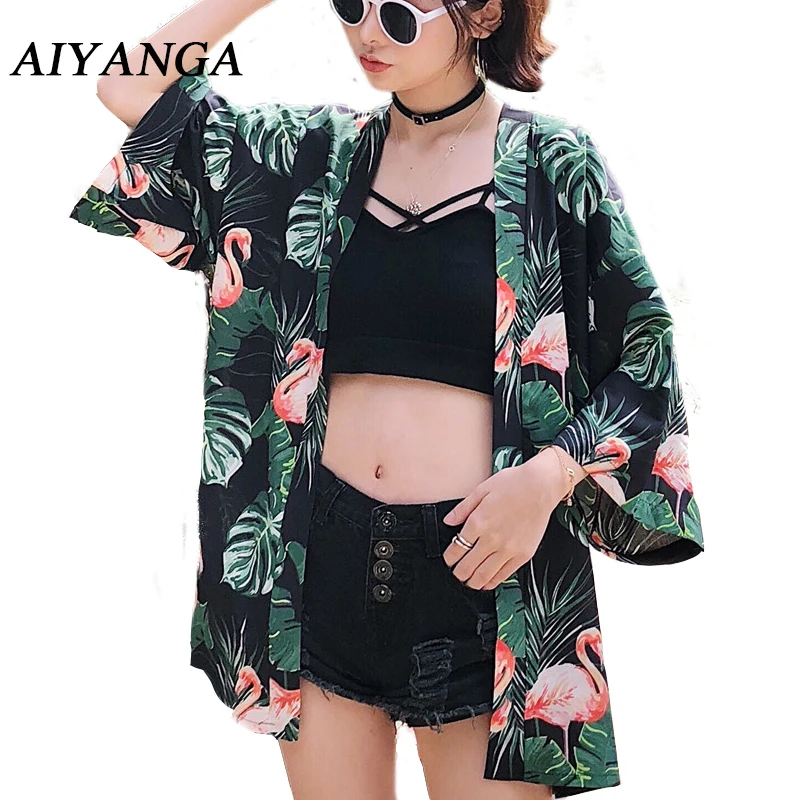 Кимоно в стиле бохо с цифровым принтом кардиган женские блузы Повседневная