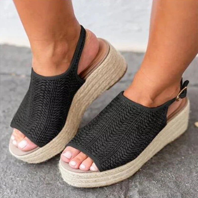 Summer Sandals Fashion Women Shoes Flock Platform Chunky Peep Toe Casual Ladies Sandalia Feminina | Обувь