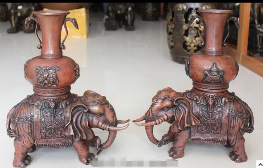 Пара медных курильниц RuYi Elephant Zun 8 символов благоприятности 17 дюймов|bottle bottle|bottle