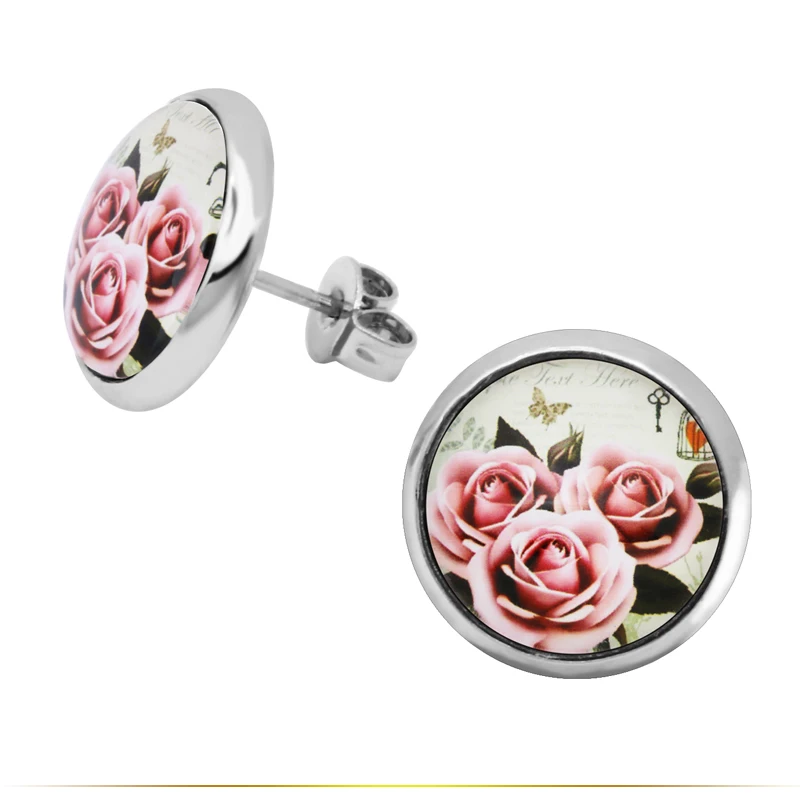 Новинка 2017 модные серьги гвоздики 12 мм с милыми цветами в стиле ретро круглые