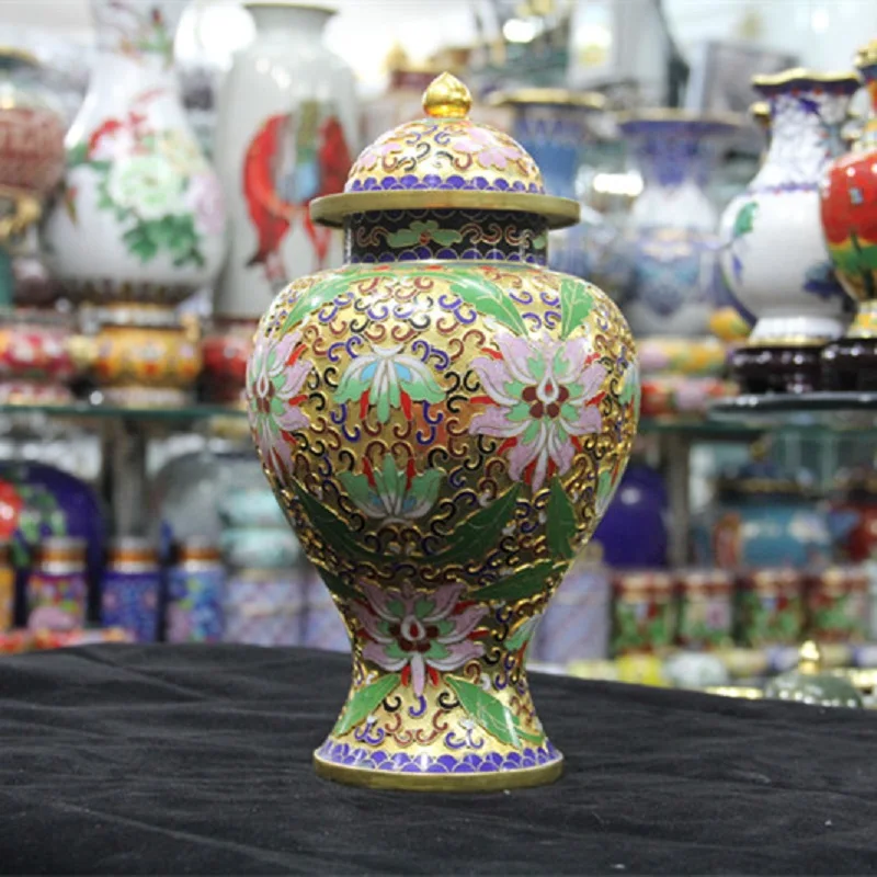 Cloisonne 10 дюймов Пекин аутентичная перегородчатая ваза Медь покрытая эмалью